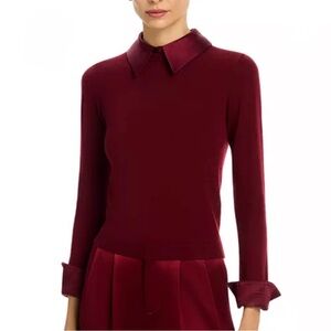 Alice + Olivia Burgundy light sweater Blouse with silk collar and cuffs